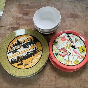 Melamine Plates & Bowls Set - 12-Piece. Camping/Glamping- Travel Trailer Motif.